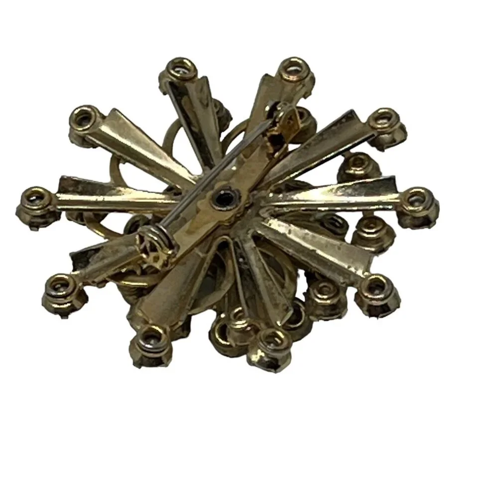 Snowflake Brooch AB Stones Gold‎ Tone Aurora Borealis Flower Vintage Pin